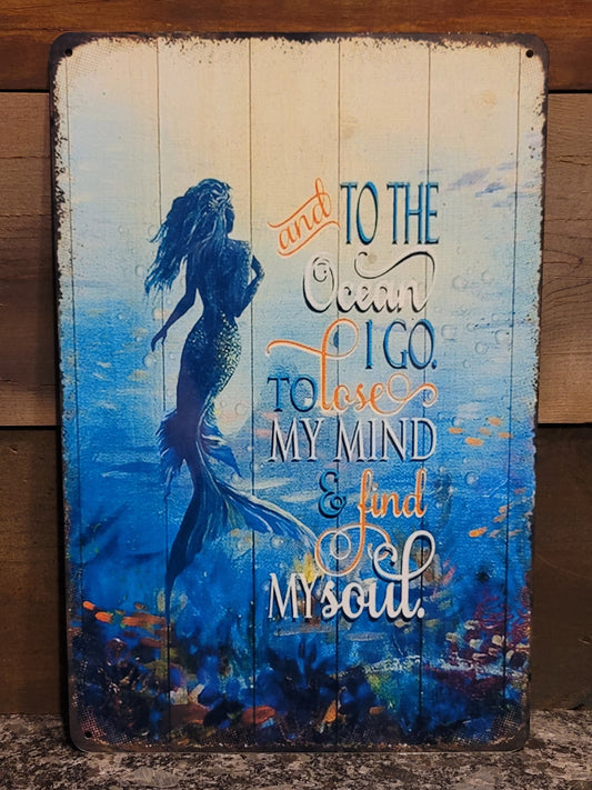 Mermaid ocean metal sign