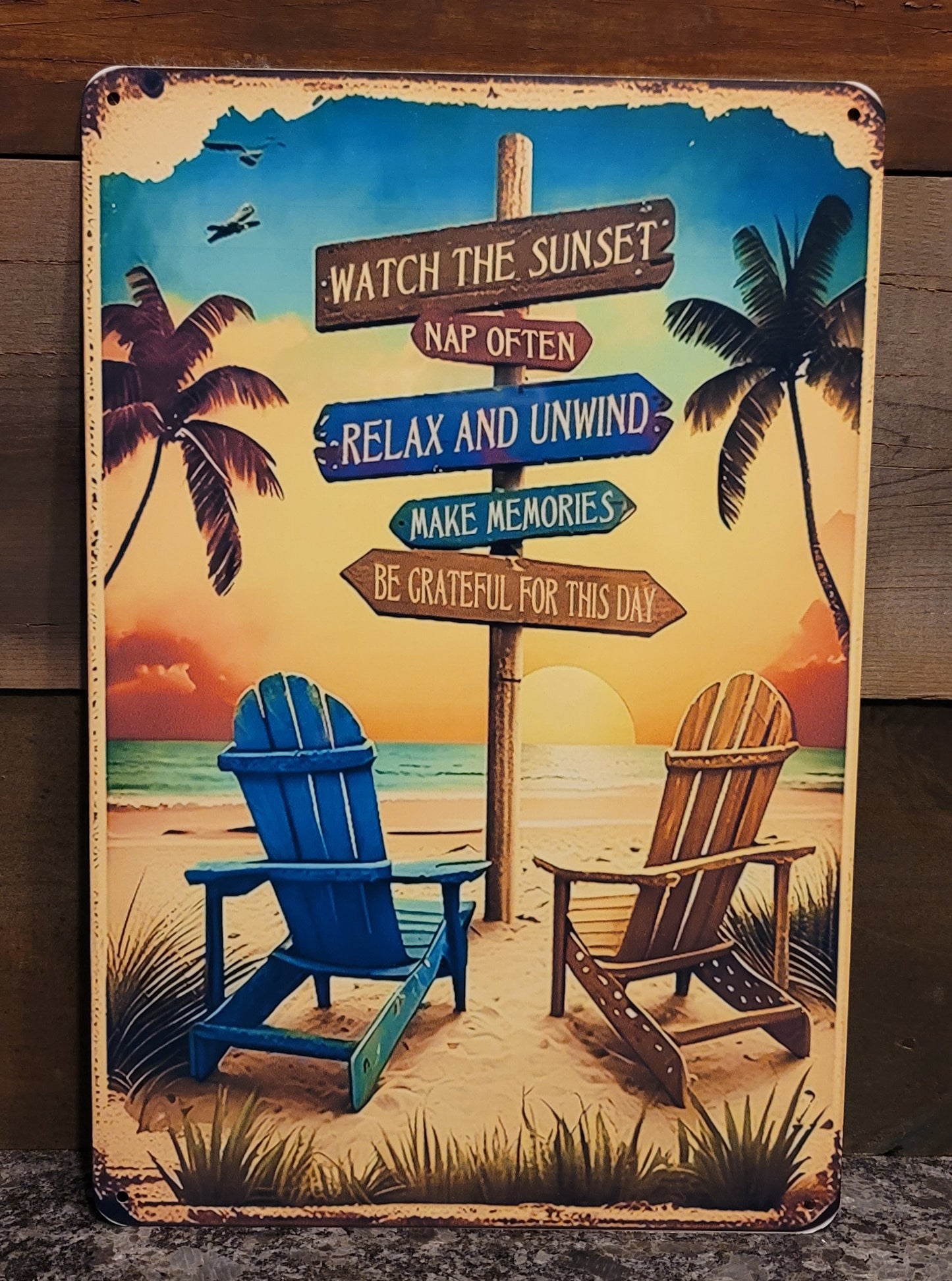 Beach chairs metal sign