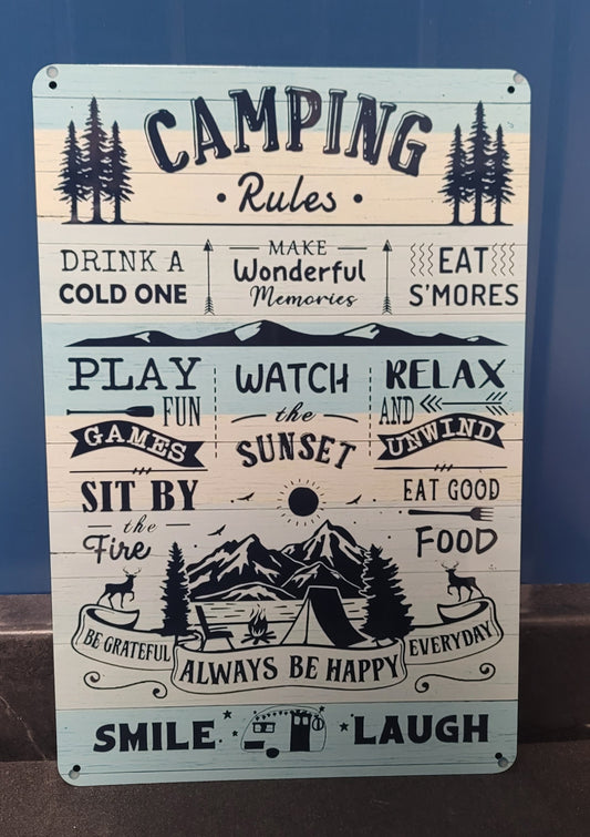 Camp rules metal sign