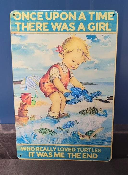 Girl loves sea turtles metal sign