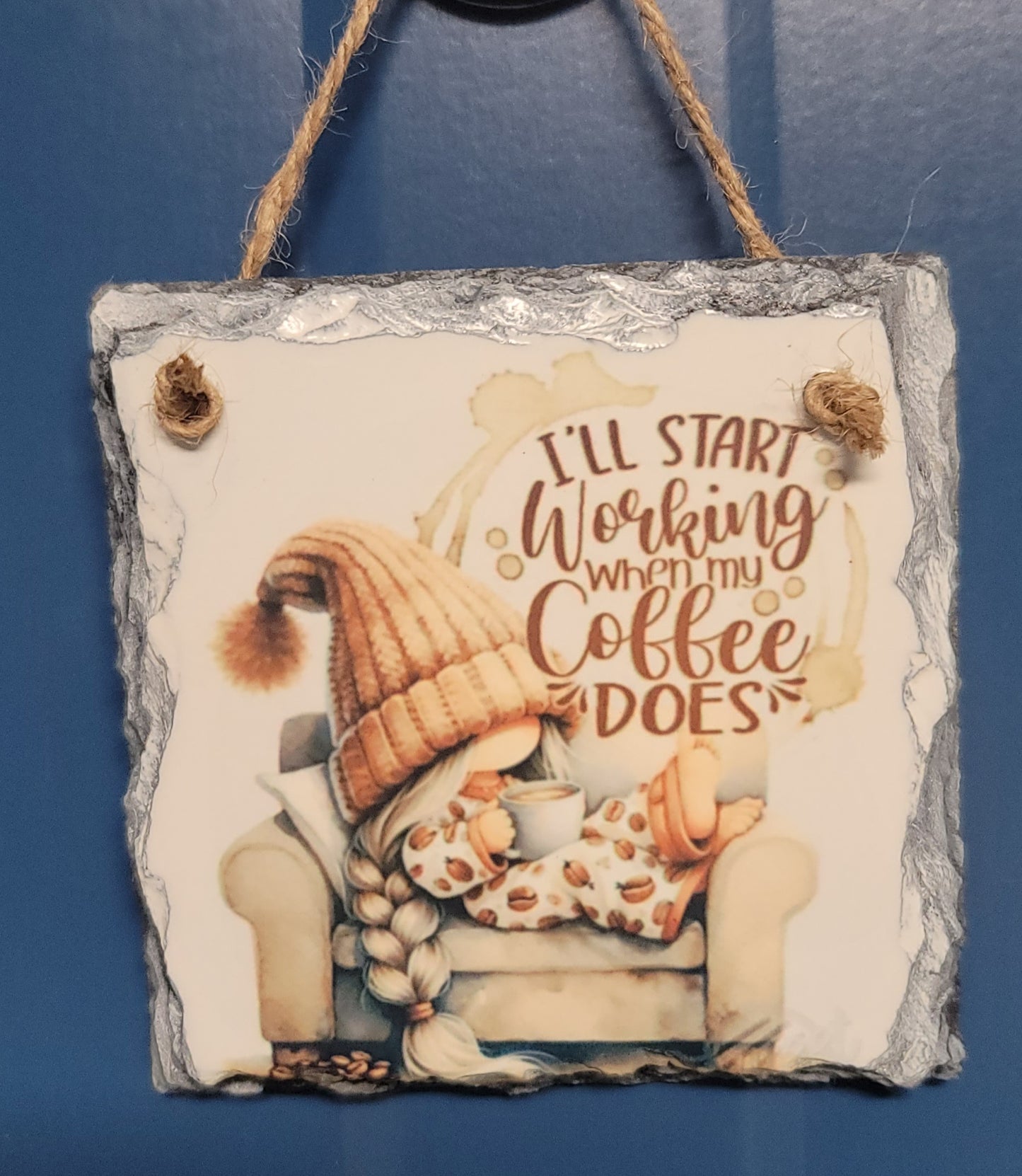 Coffee gnome hanging slate