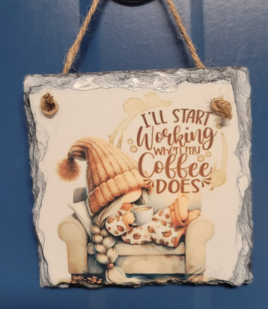 Coffee gnome hanging slate