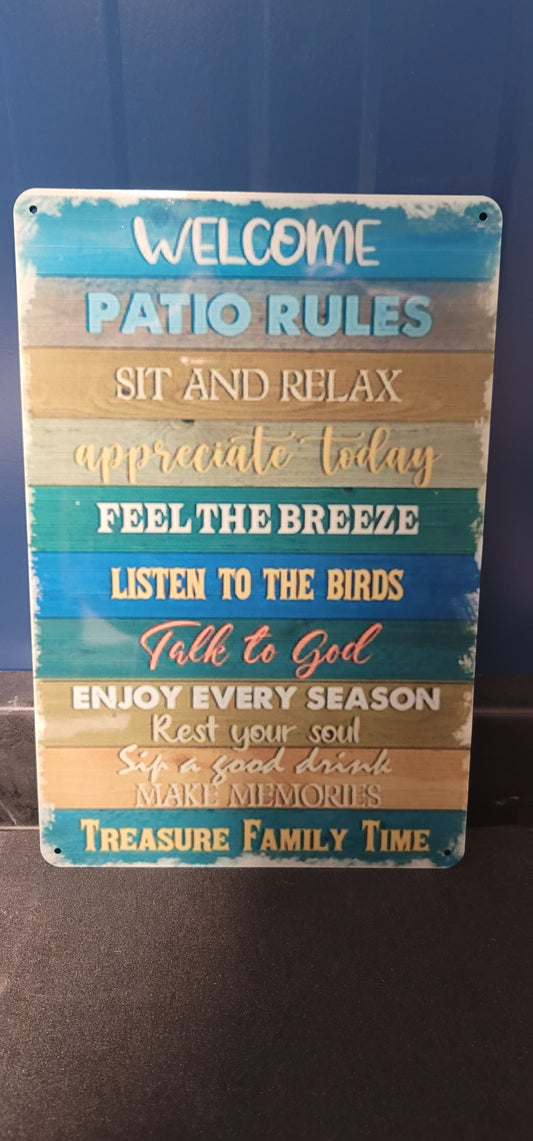 Patio Rules metal sign