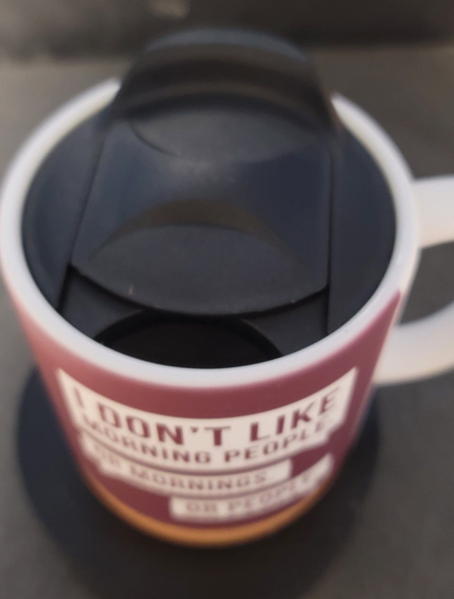 Cork bottom travel mug morning people