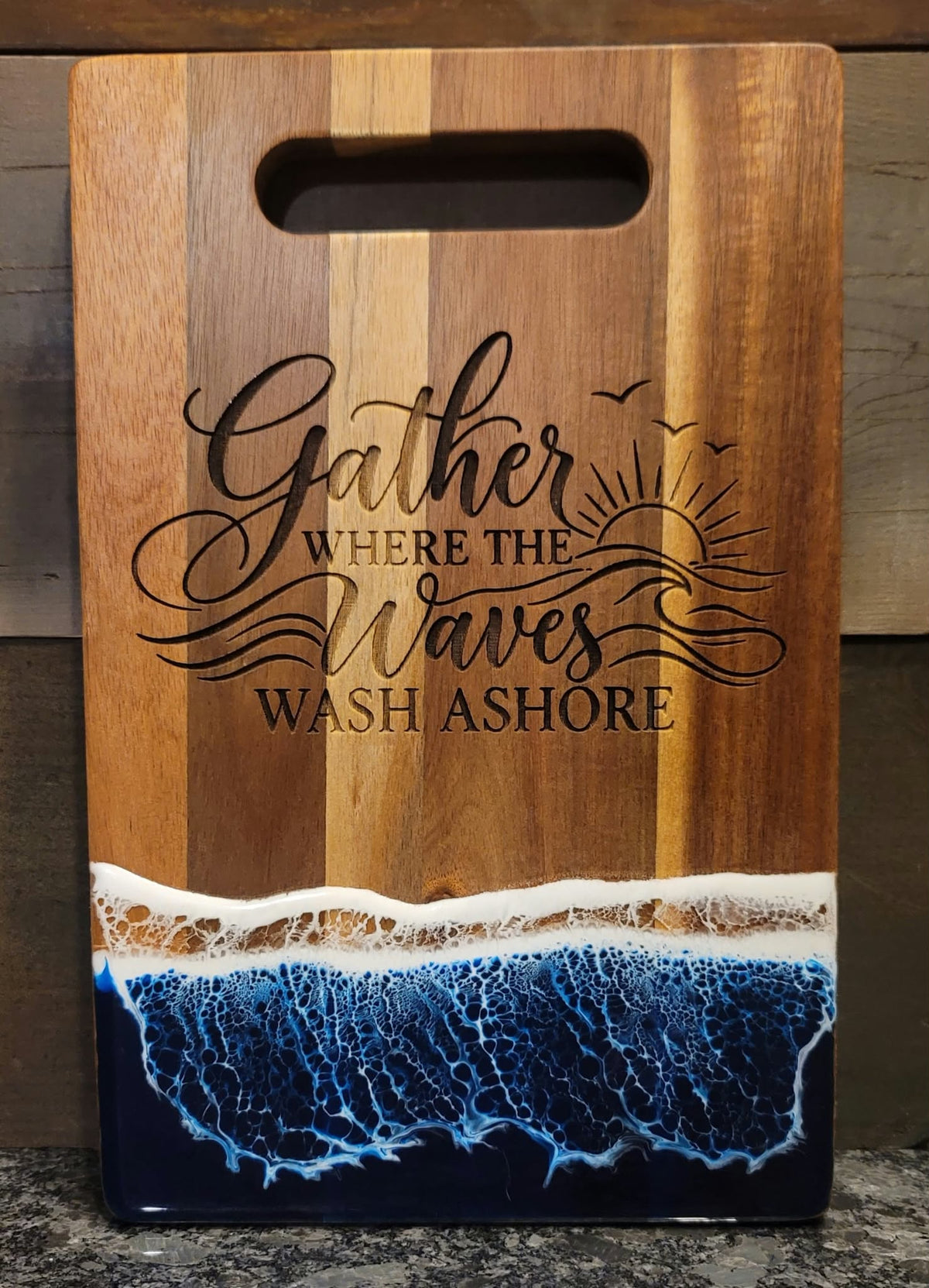 Gather Where the Waves Wash Ashore Acacia Serving Board