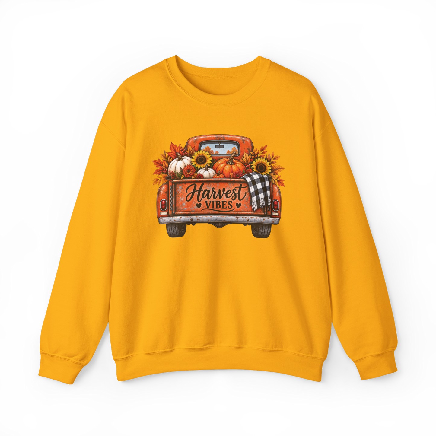 Harvest Vibes Crewneck — Vintage Pumpkin Truck & Sunflowers Fall Sweatshirt