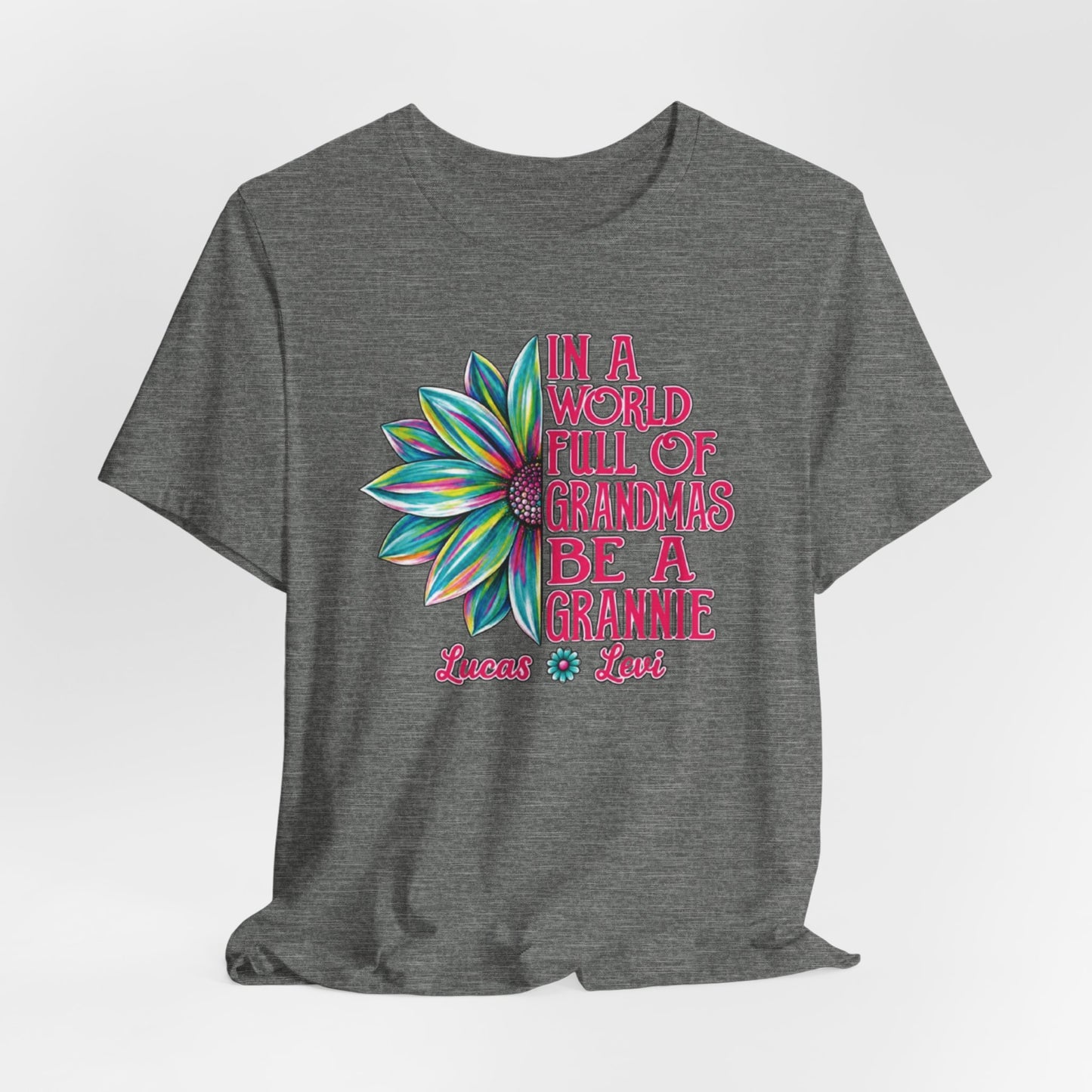 Personalized Grandma Floral T-Shirt — Custom Name & Grandkids Graphic Tee | Grannie, Nana, Mimi & More