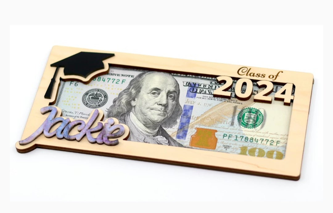 Personalized Graduation Money Holder – Custom Wood Cut Name & Year Gift