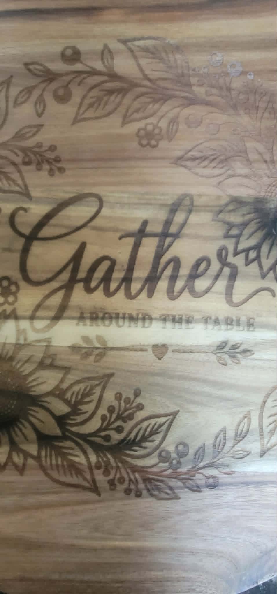 Gather Around the Table Lazy Susan — 18" Etched Acacia Wood Sunflower Design | Ready to Ship