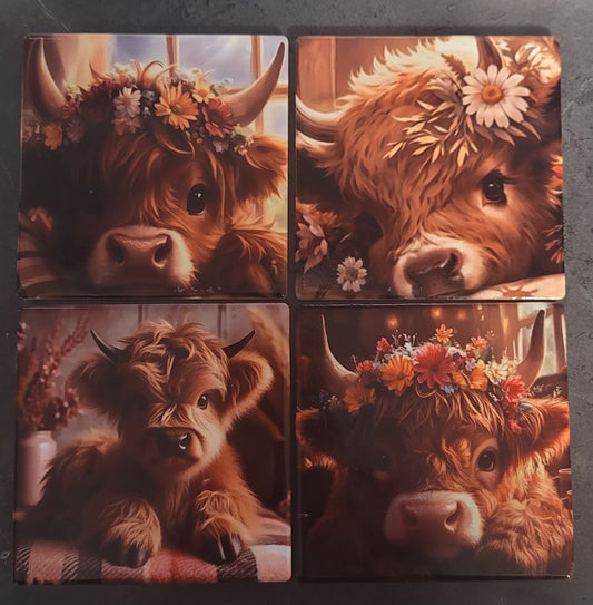 Cow ceramic coaster set