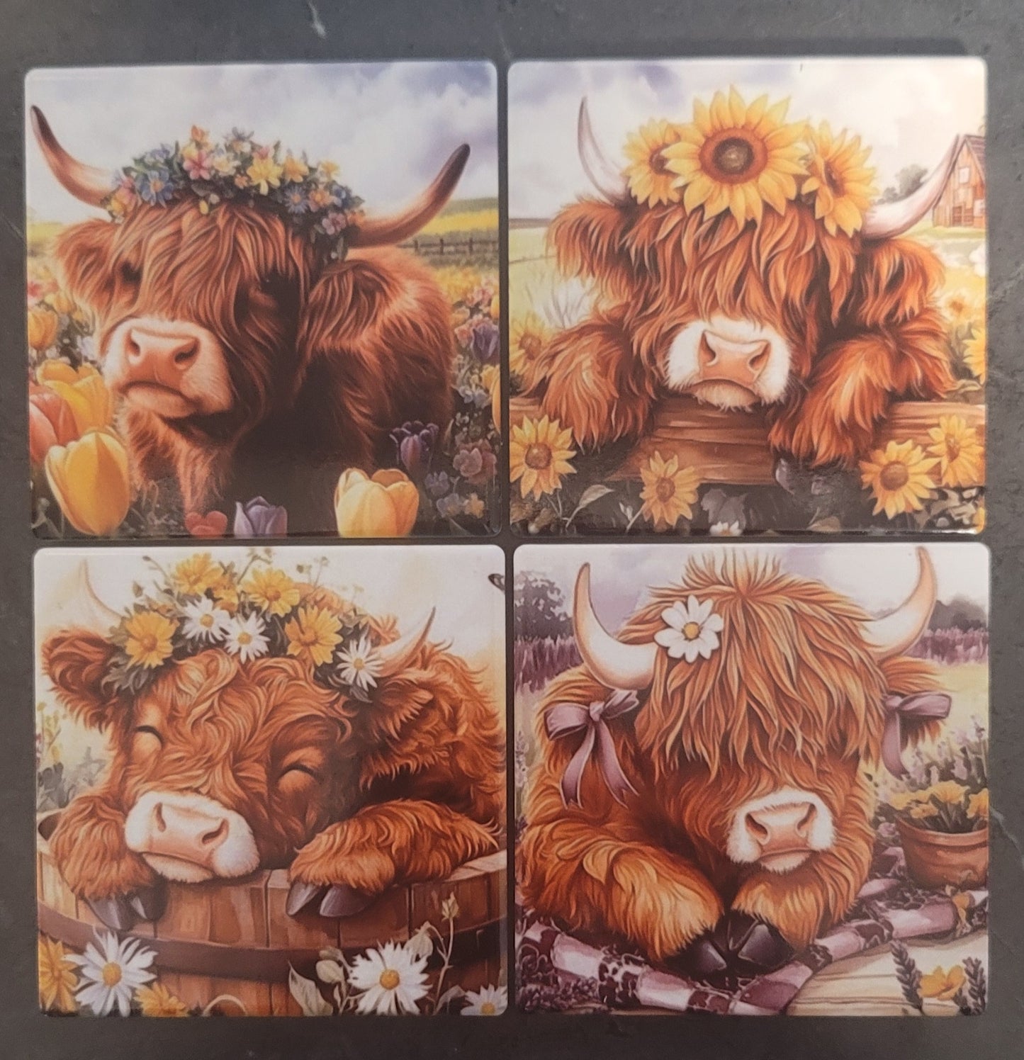 Hyland cow ceramic coaster set