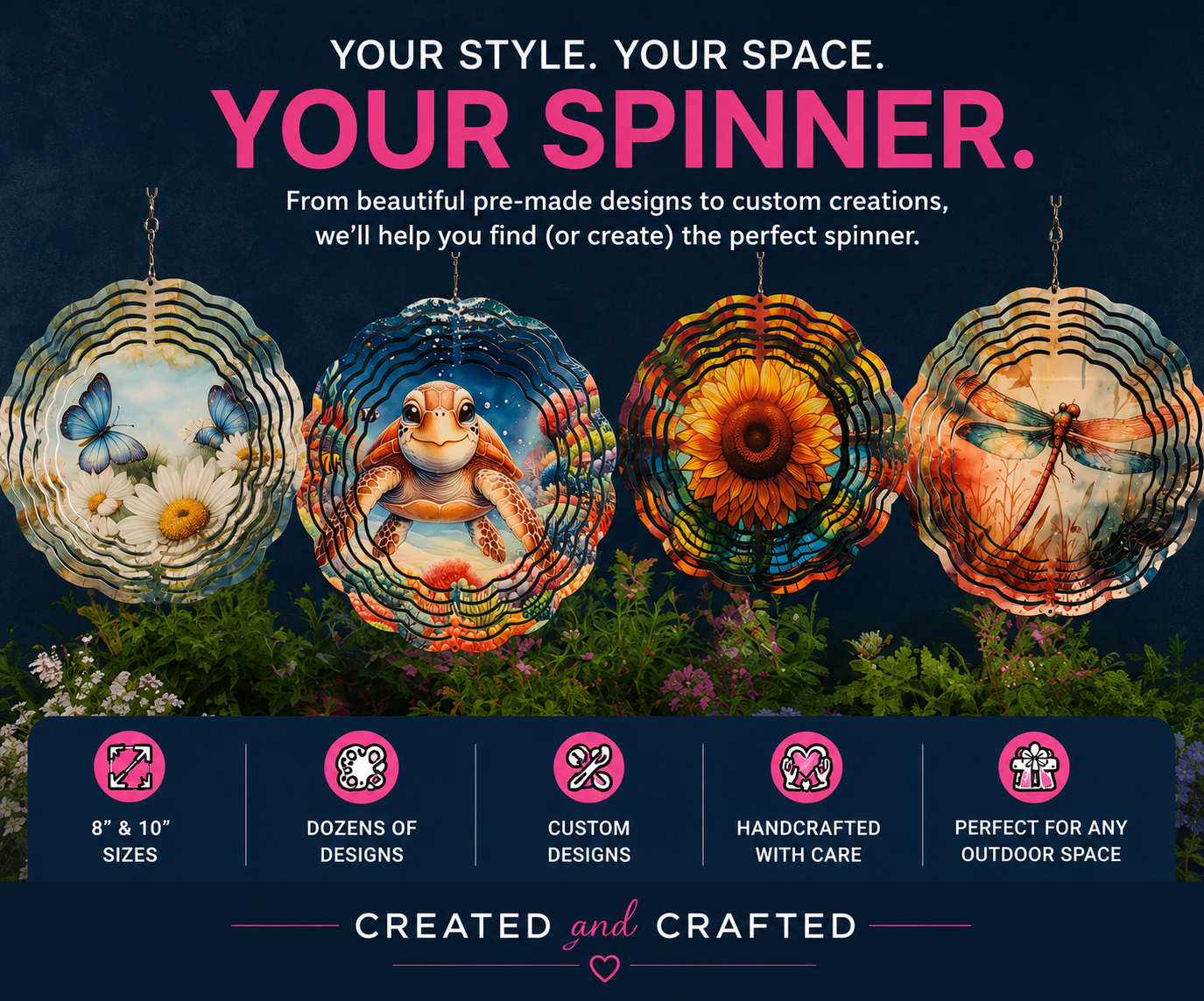 Handcrafted Wind Spinners – 8 & 10 Inch Designs