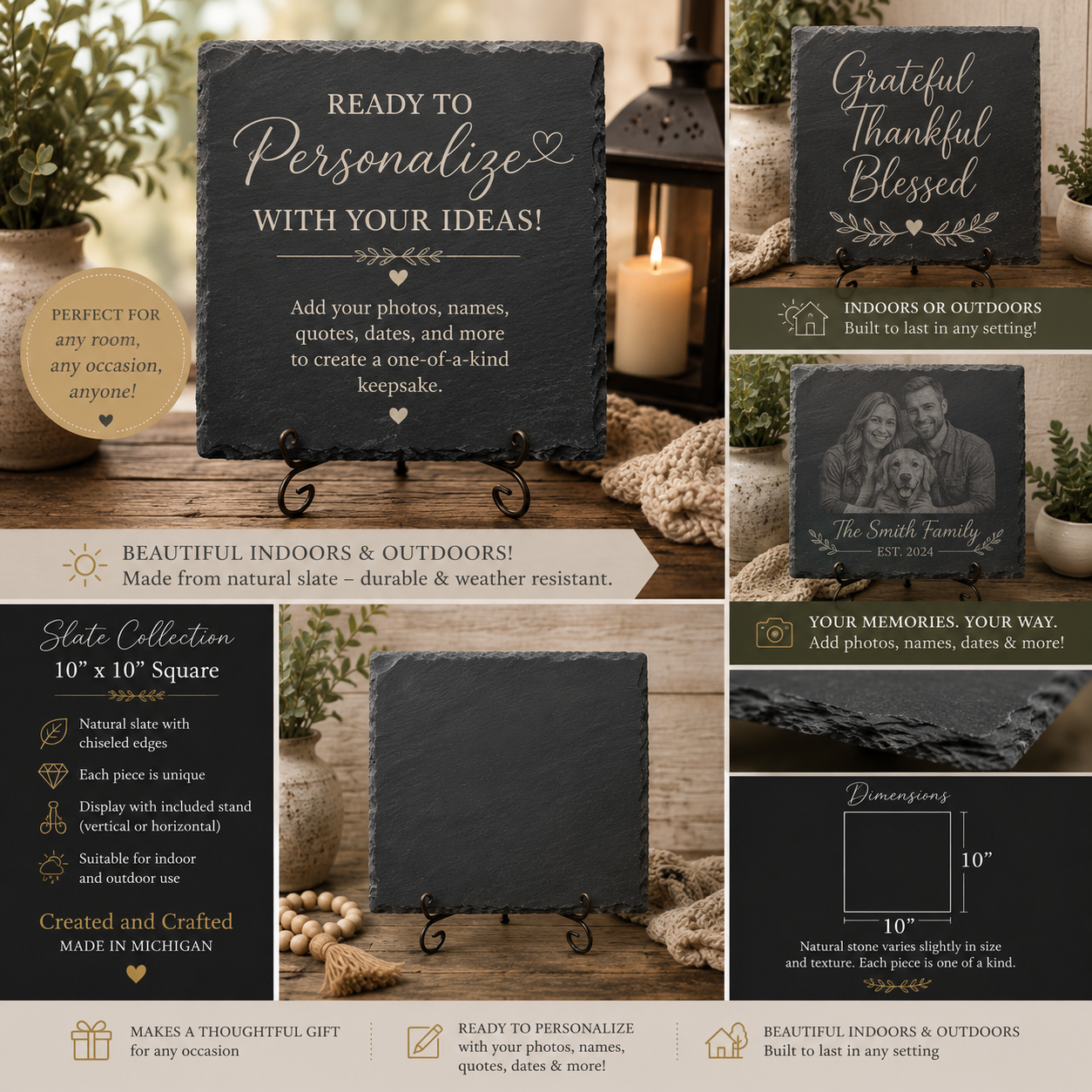 10 Inch Square Etched Slate – Handcrafted Wall Art
