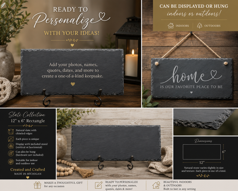 Personalized 12x6 Slate – Custom Etched Gift (Stand Sold Separately)