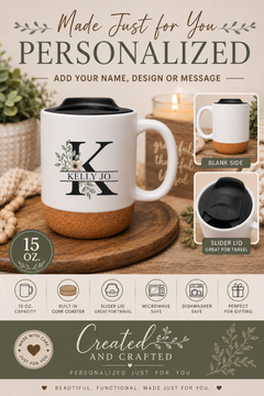 Personalized Cork Bottom Travel Mug – Custom 15 oz Coffee Cup Gift