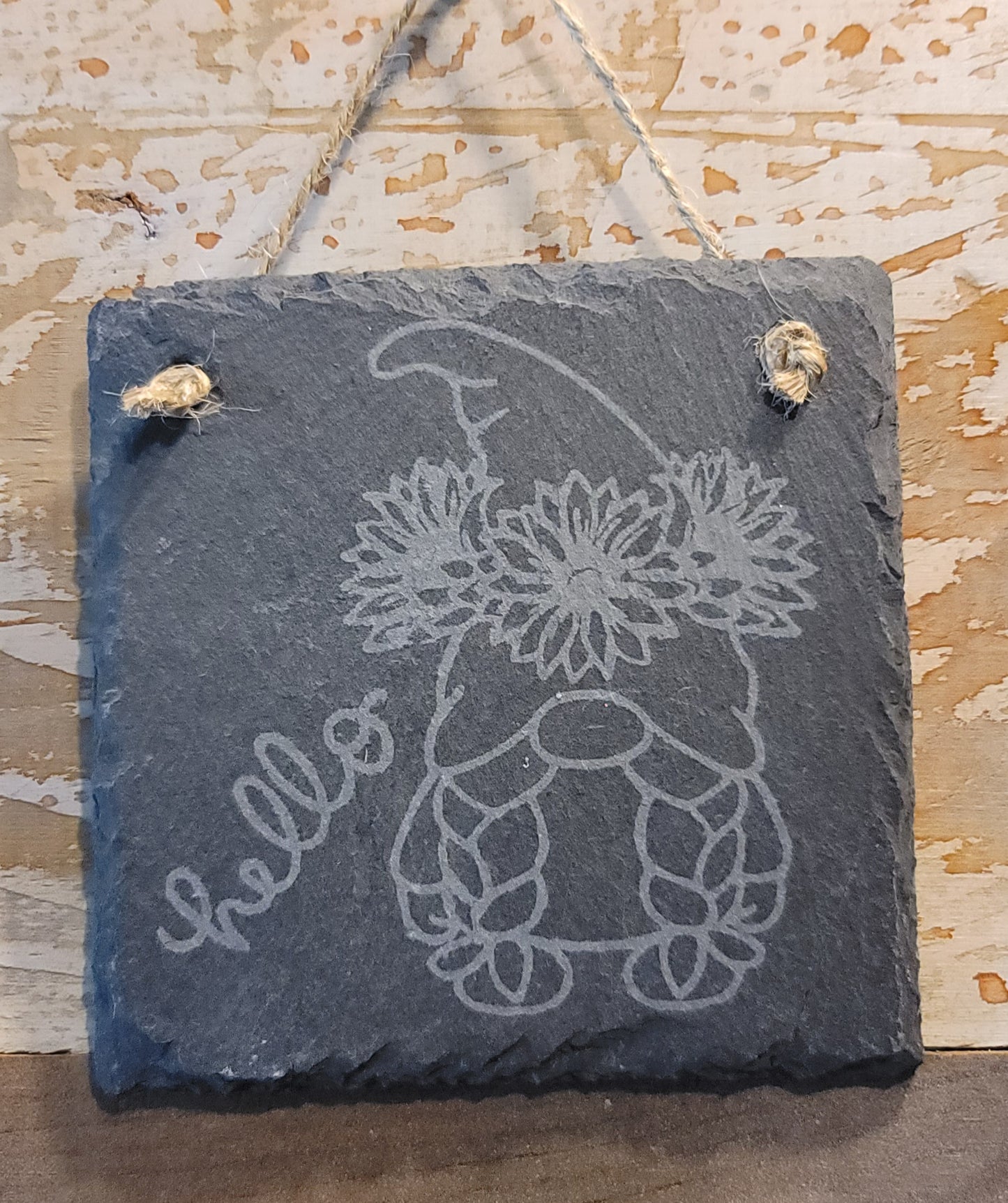 4x4 hanging slate hello gnome