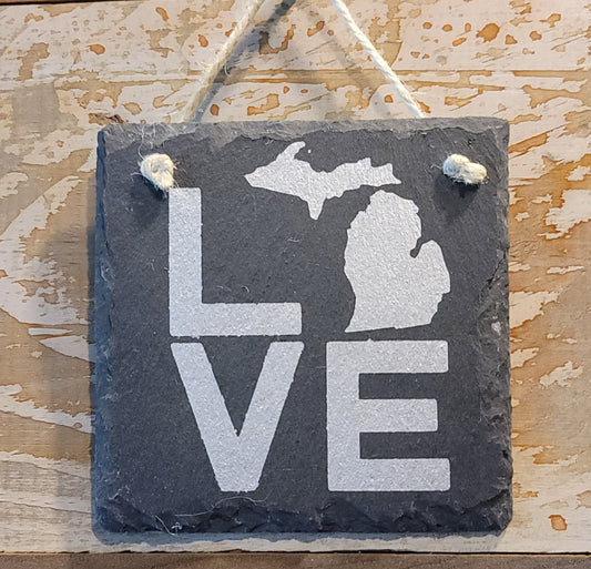 4x4 hanging slate LOVE Michigan