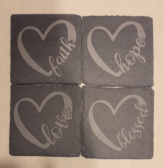 Set of 4x4 faith hope love blessed coasters