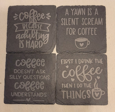 4x4 Coffee Slate Coasters – Handcrafted Gift for Coffee Lovers