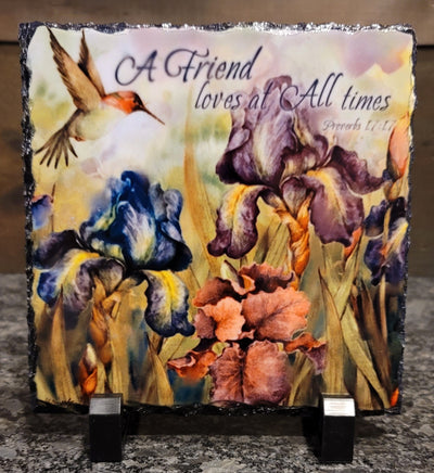 A Friend Loves at All Times Hummingbird Slate – Friendship Gift