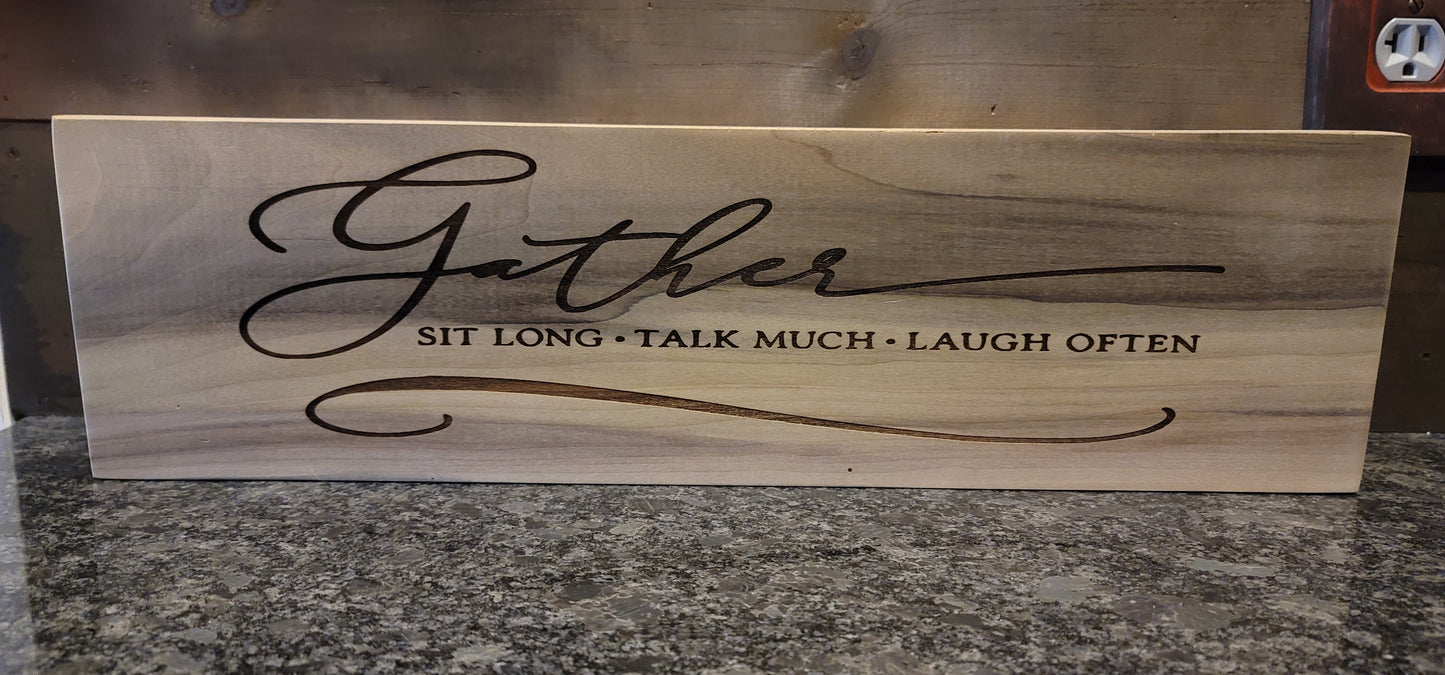 Gather engraved wooden sign