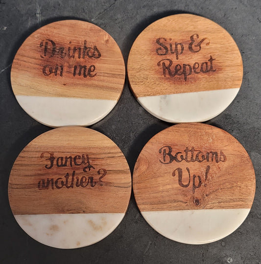 Wood/stone coaster set