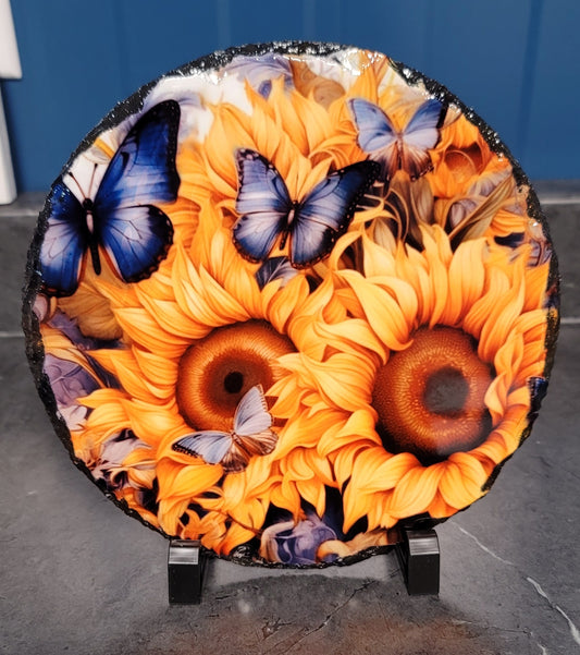 Sunflowers and butterflies round