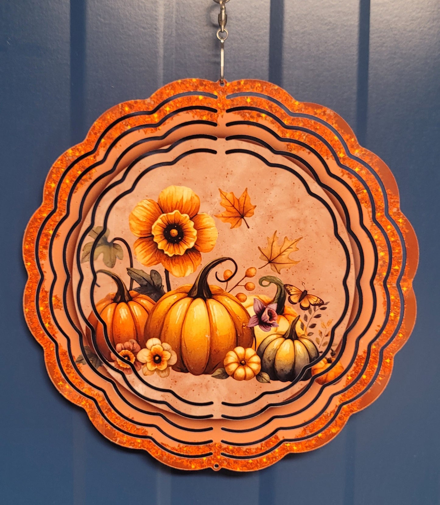 8 inch Glitter pumpkin wind spinner