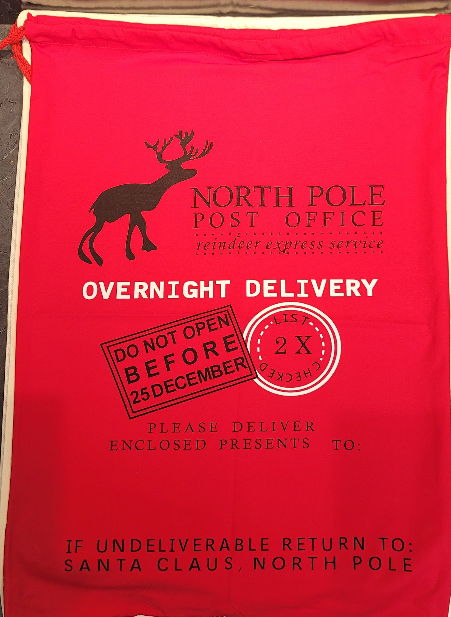 Red North Pole Santa bag