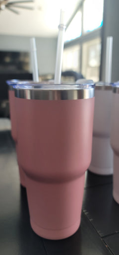 30 oz tumbler with straw pink