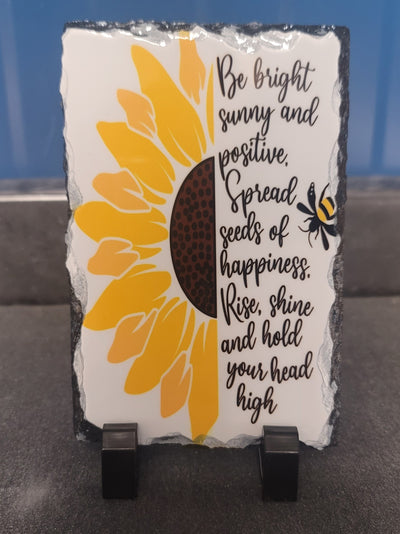 Be Bright Sunflower Slate – Handcrafted Inspirational Gift