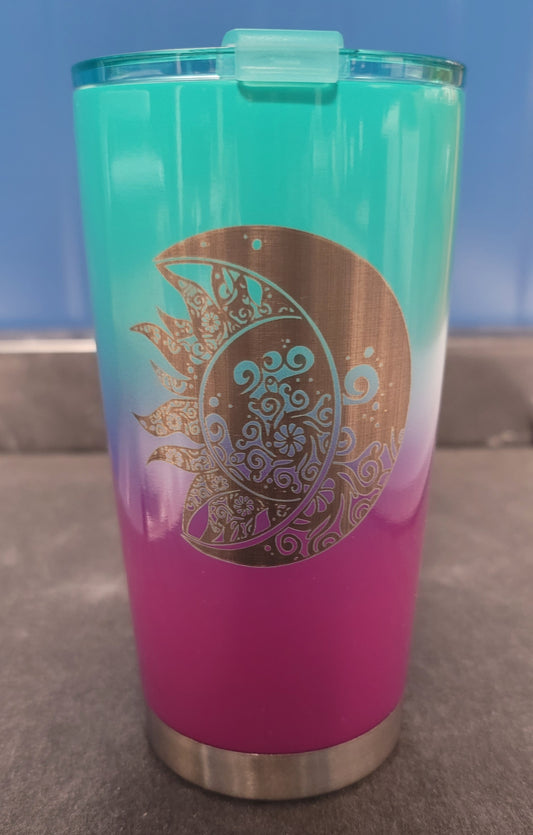 20 oz Tumbler turquoise/amethyst sun/moon