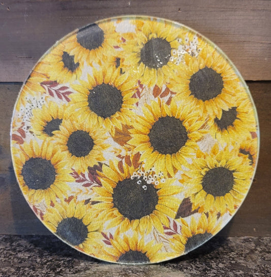 Glass plate sunflower round