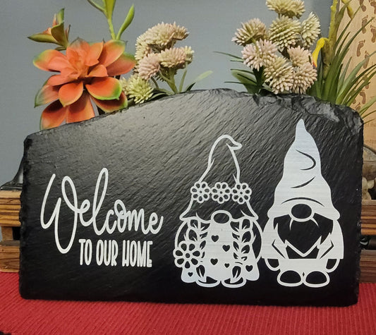 Welcome gnome painted slate