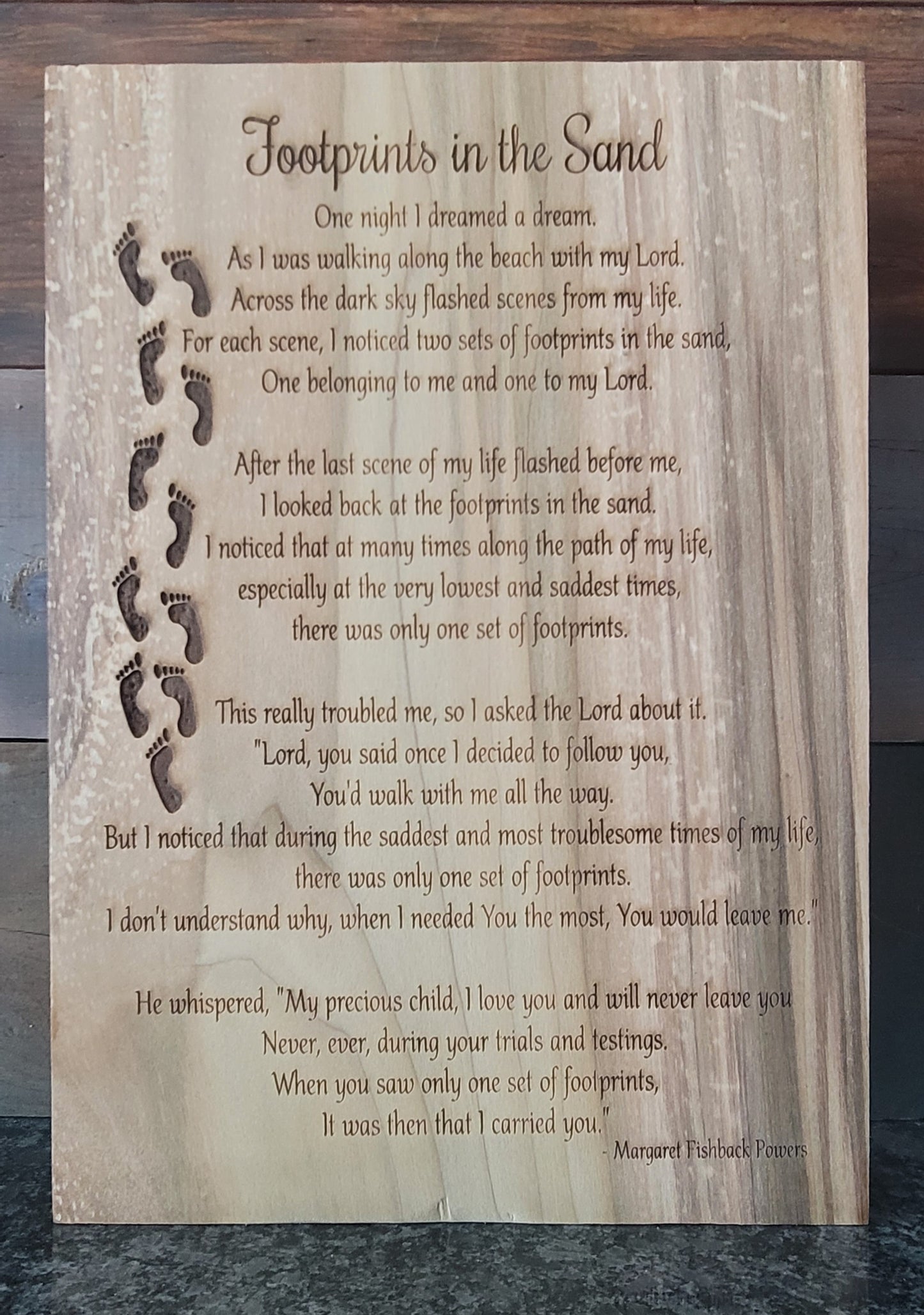 Footprints – 10x14 Laser Etched Faith Inspirational Sign
