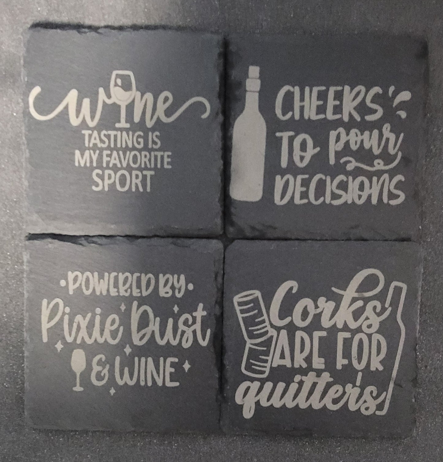 Funny Wine Sayings Etched Slate Coaster Set – Humorous Gift for Wine Lovers