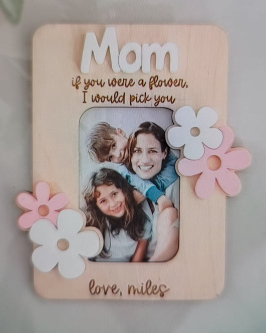 Personalized Mom Photo Magnet – Custom Hand-Painted Wood 2x3 Picture Gift