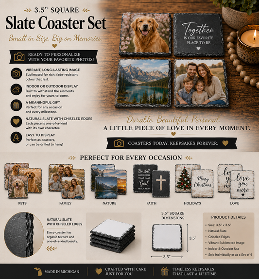 Personalized Sublimated Slate Coaster – Custom Photo & Name Gift