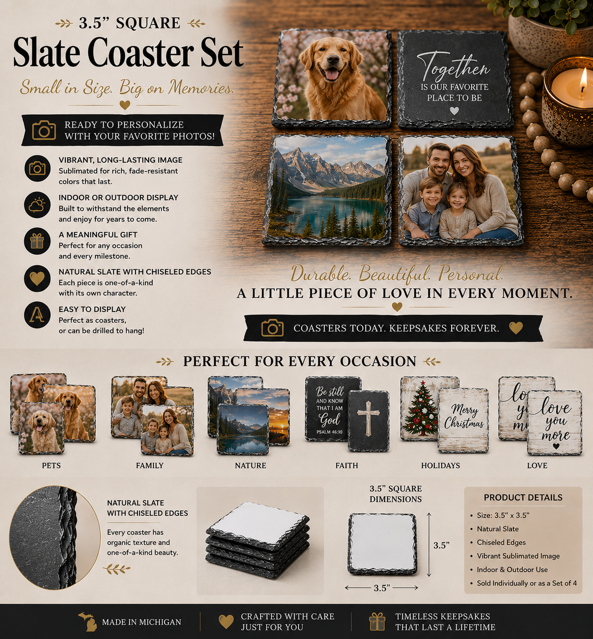 Personalized Sublimated Slate Coasters Set of 4 – Custom Photo Coaster Gift