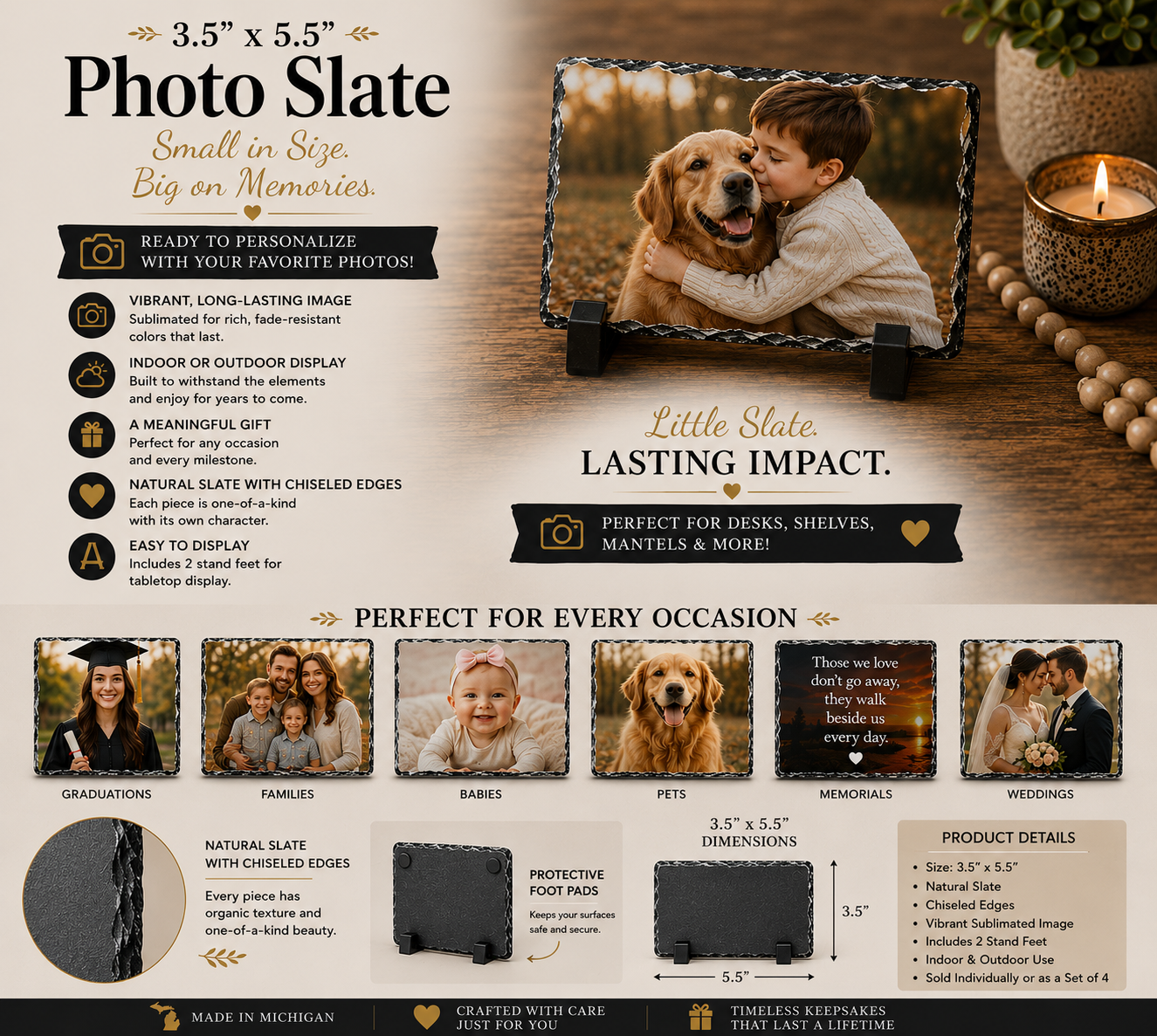 Personalized 5.5x3.5 Rectangle Photo Slate – Custom Picture Home Decor Gift