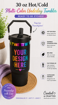 Personalized 30 oz Multi-Color Underlay Tumbler – Custom Etched Name Gift