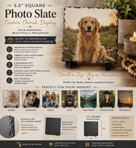 Personalized 5.5" Square Photo Slate – Custom Picture Home Decor Gift