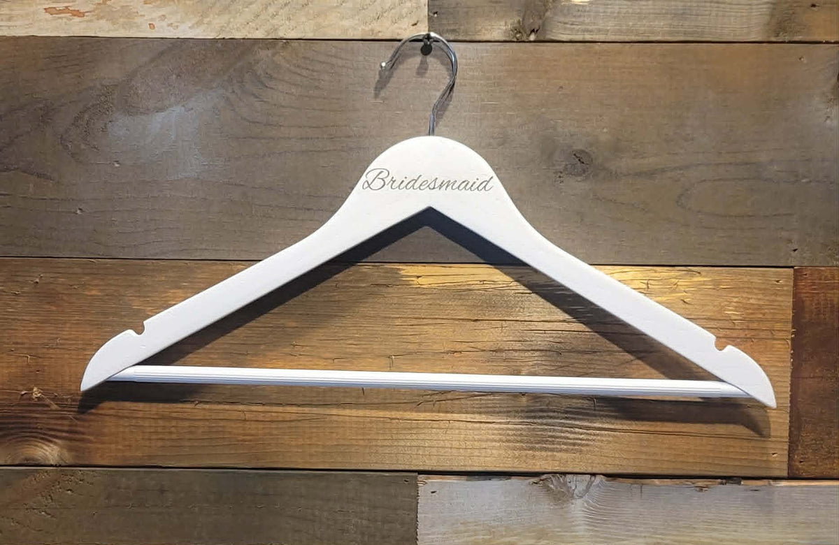 Personalized Etched White Wooden Wedding Hangers