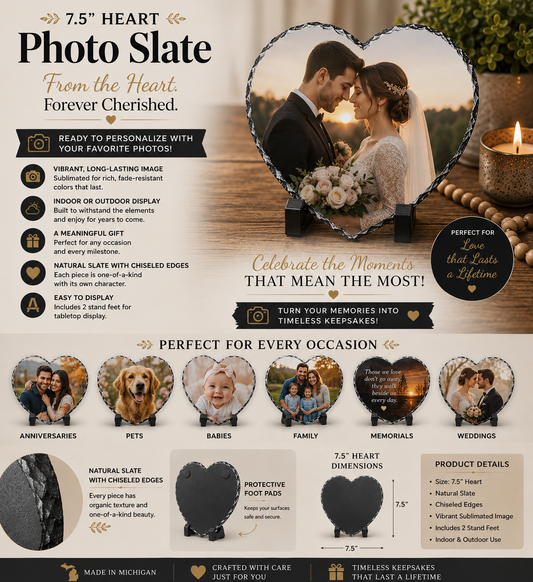 Personalized 7.5" Heart-Shaped Photo Slate – Custom Picture Gift