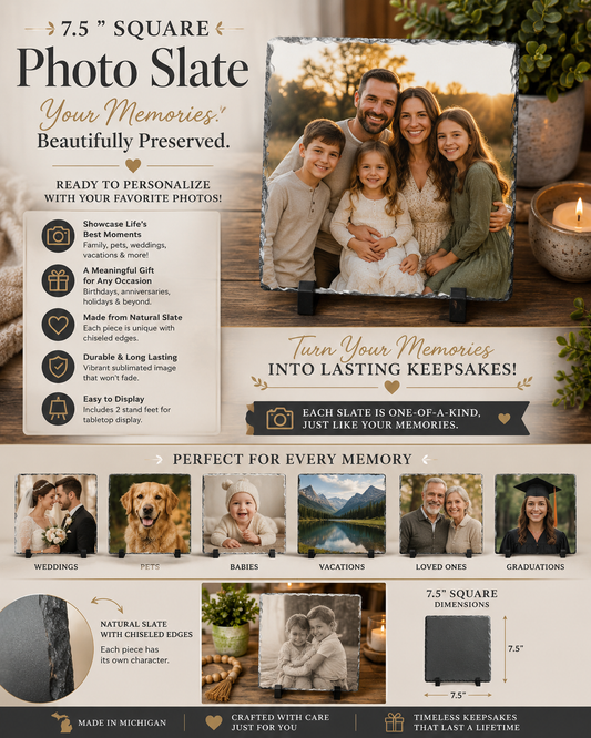 Personalized 7.5" Square Photo Slate – Custom Picture Keepsake Gift