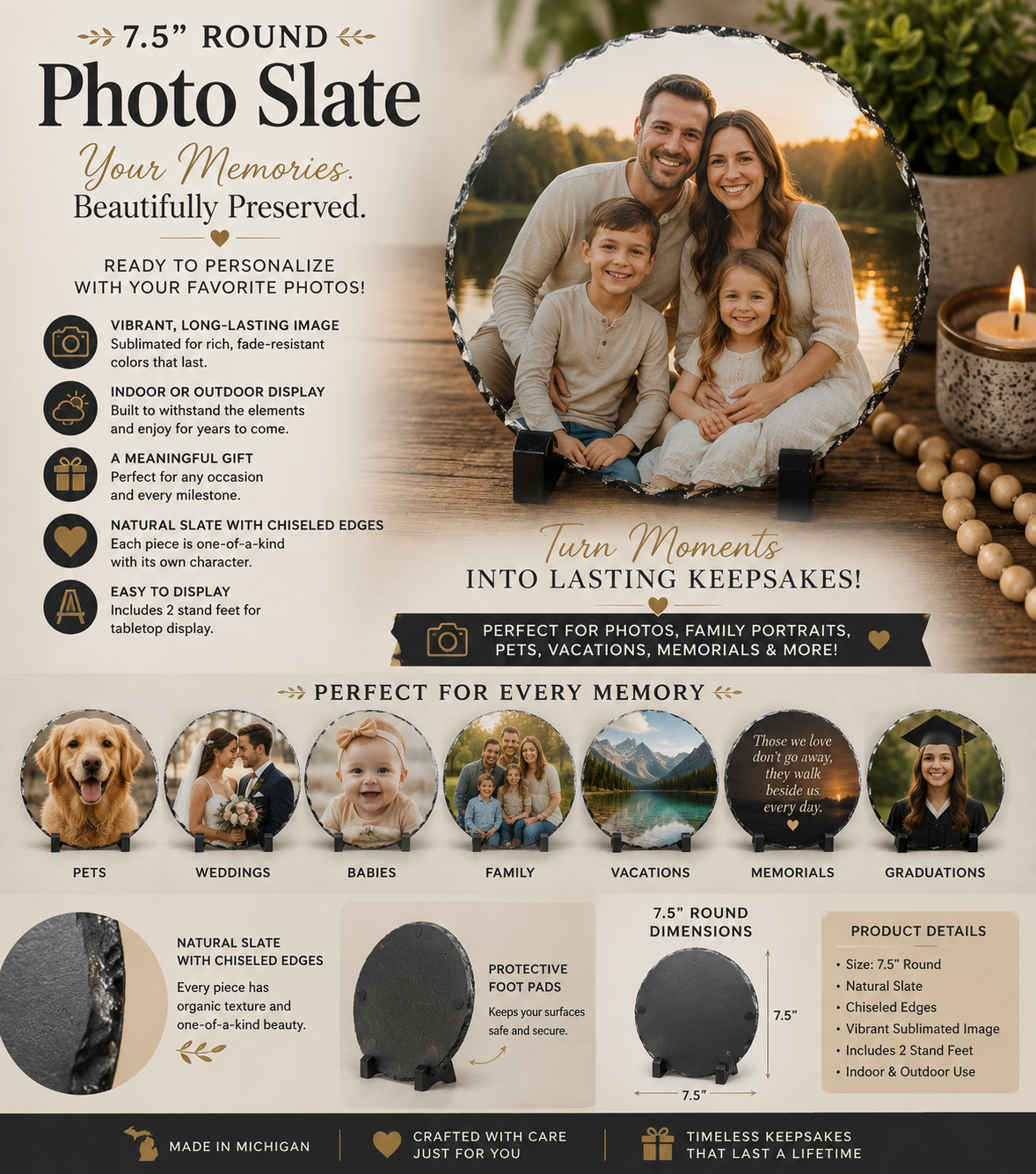 Personalized 7.5" Circle Photo Slate – Custom Picture Home Decor Gift