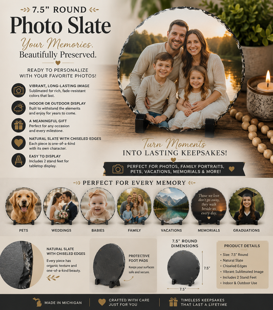 Personalized 7.5" Circle Photo Slate – Custom Picture Home Decor Gift
