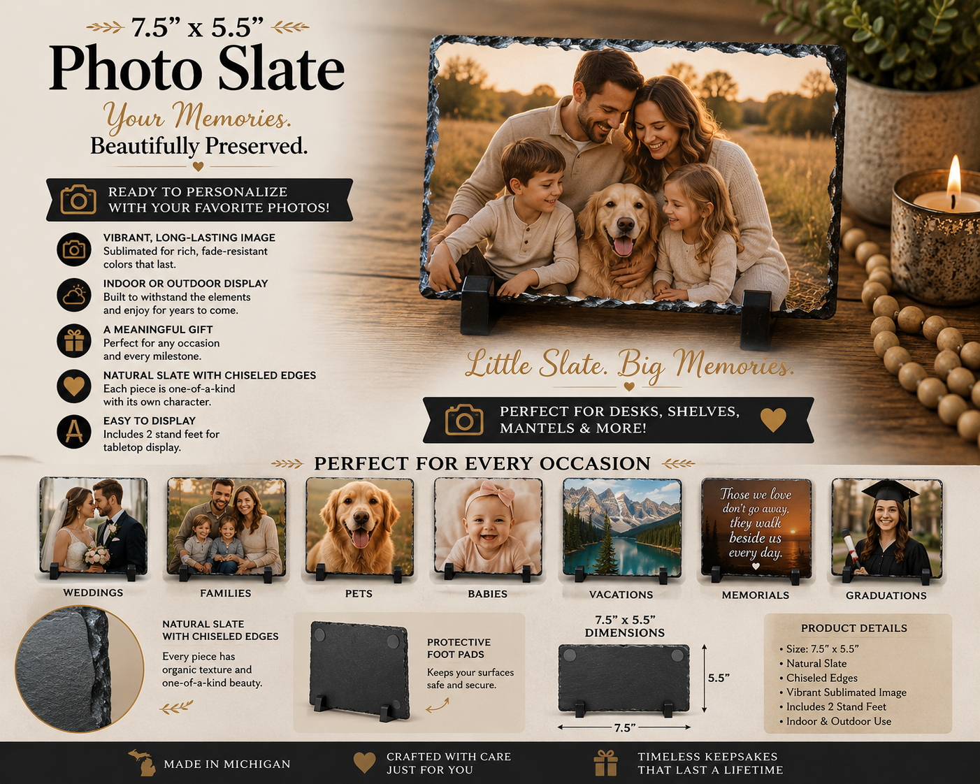 Personalized 7.5x5.5 Rectangle Photo Slate – Custom Picture Gift