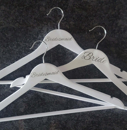 Personalized Etched White Wooden Wedding Hangers