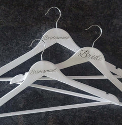 Personalized Etched White Wooden Wedding Hangers